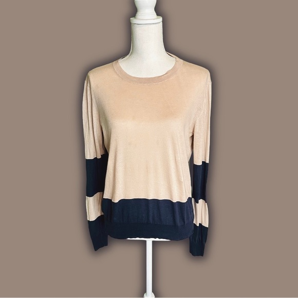 Theory ‘Abino Jam’ Crewneck Sweater in “Nude / Navy” Size Large - Picture 6 of 15